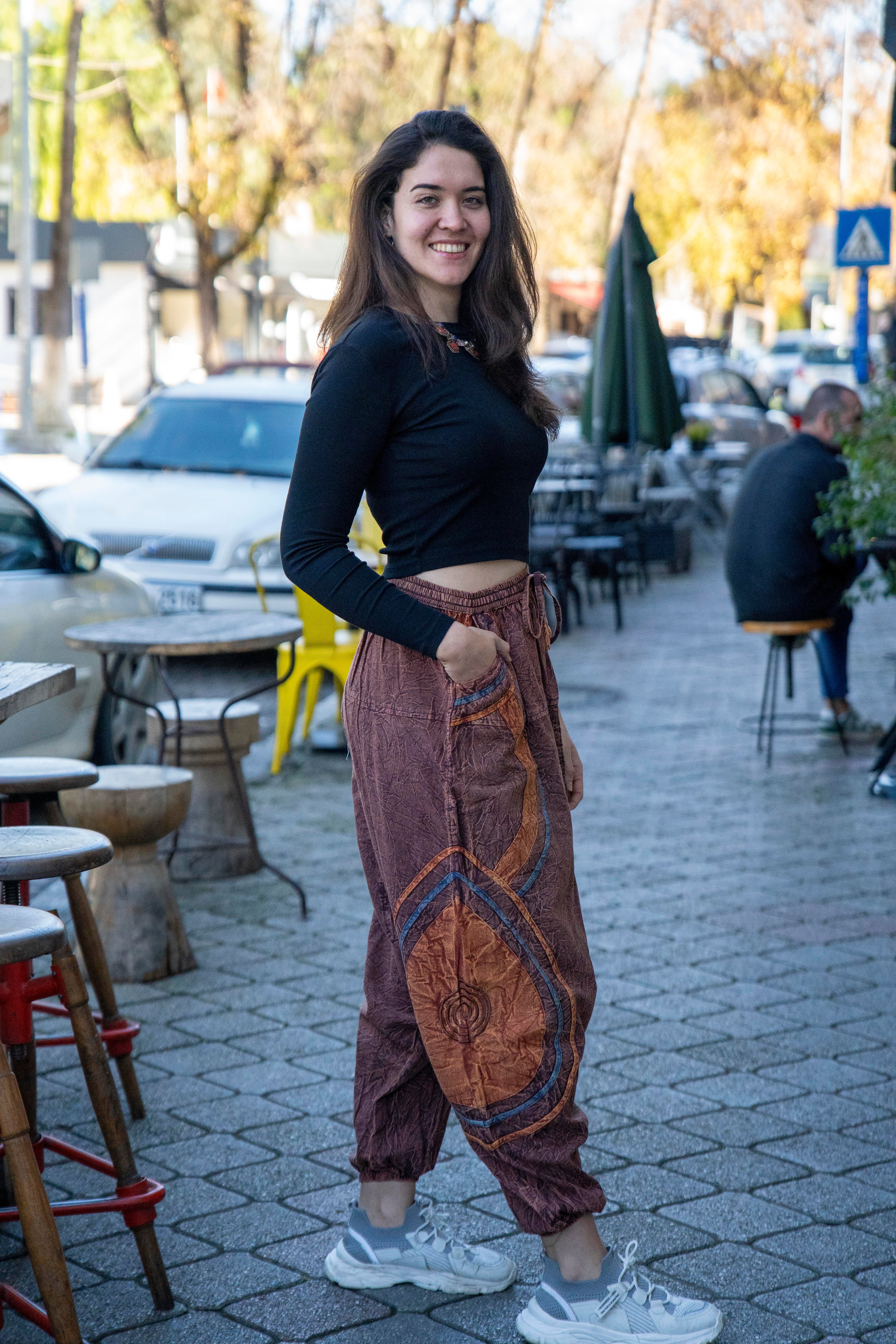 Unisex Kahverengi Bohem Nepal Şalvar