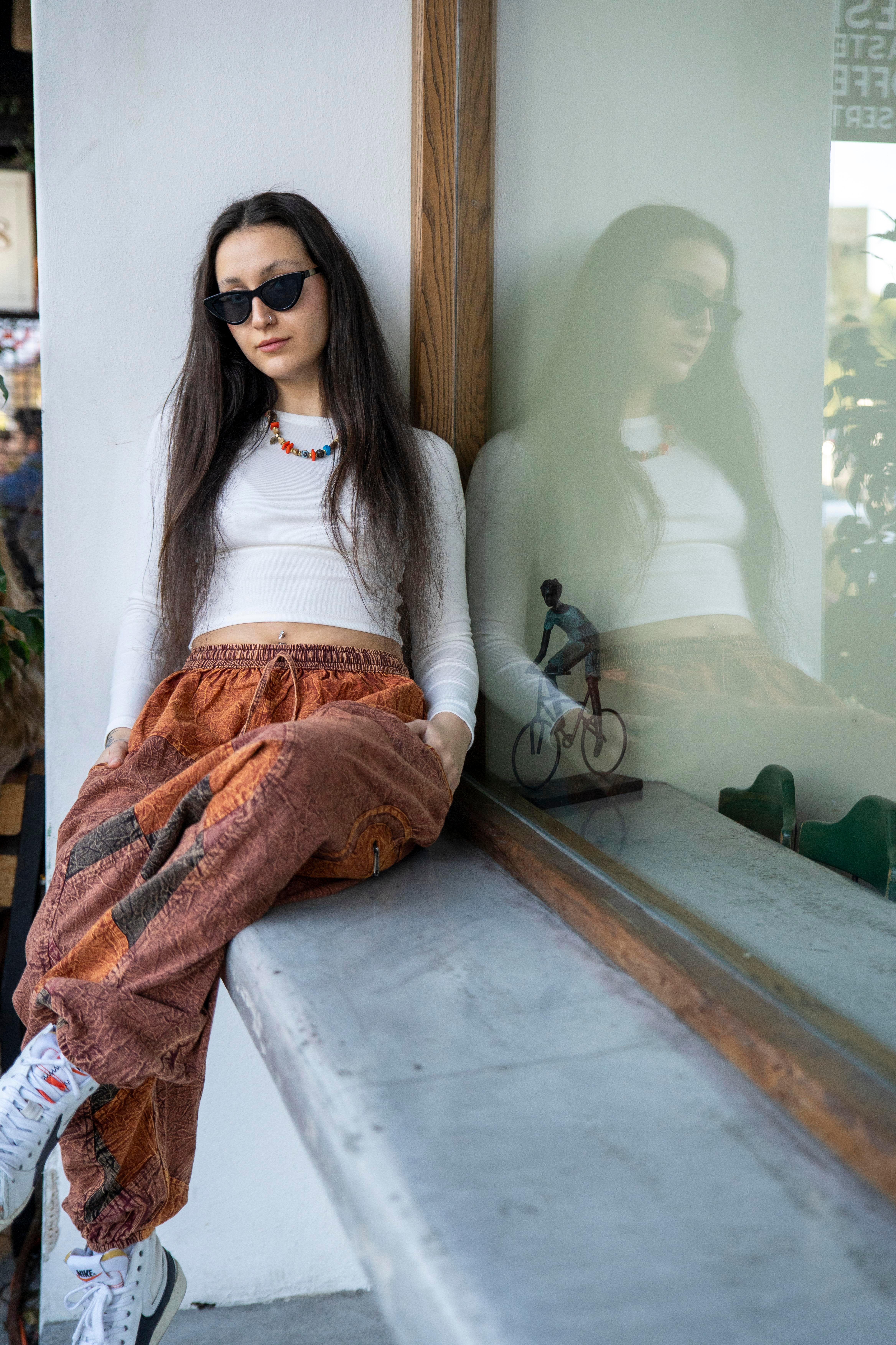 Unisex Kiremit Renk Bohem Nepal Patchwork Şalvar