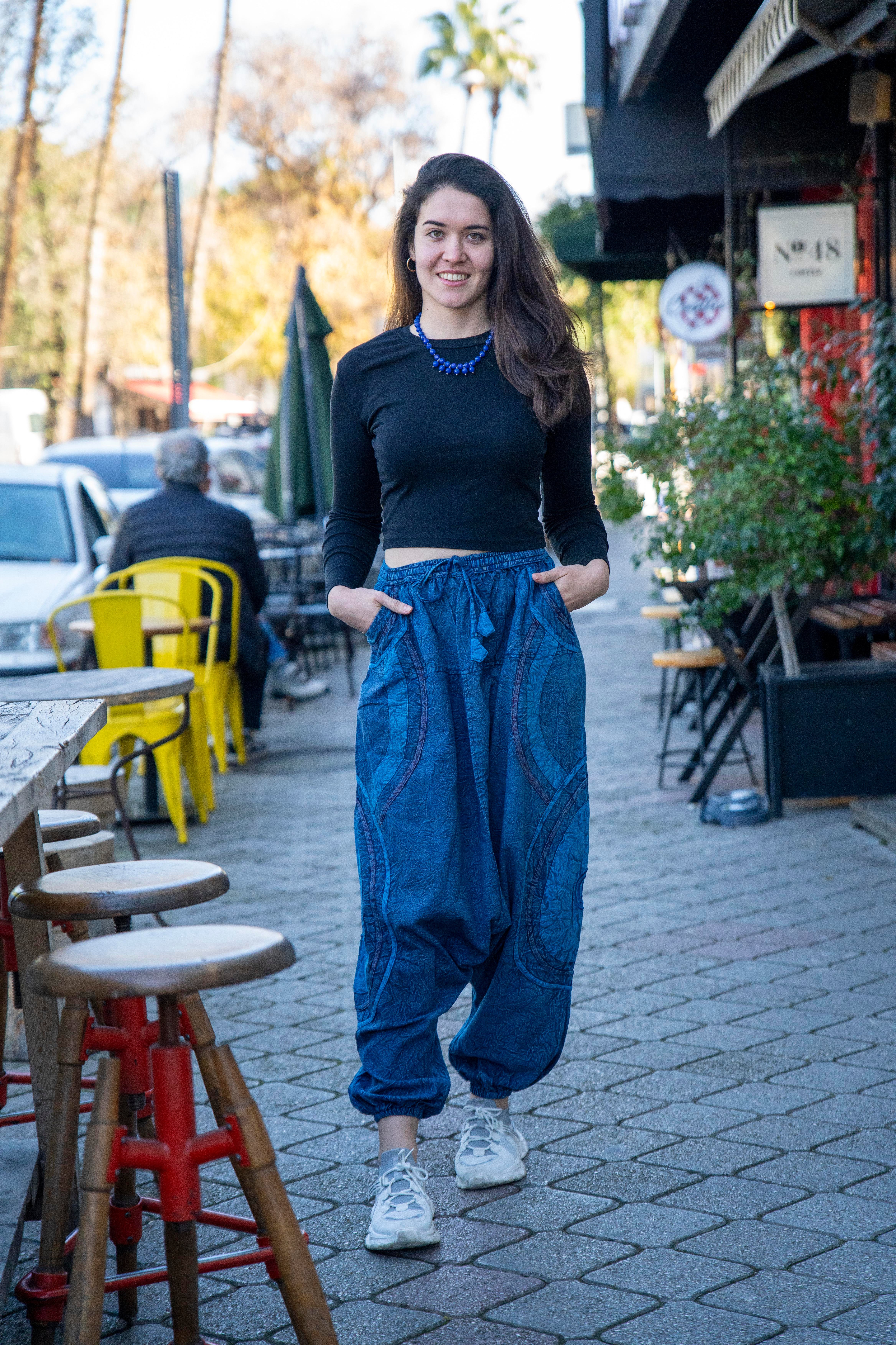 Unisex Mavi Renk Bohem Nepal Şalvar