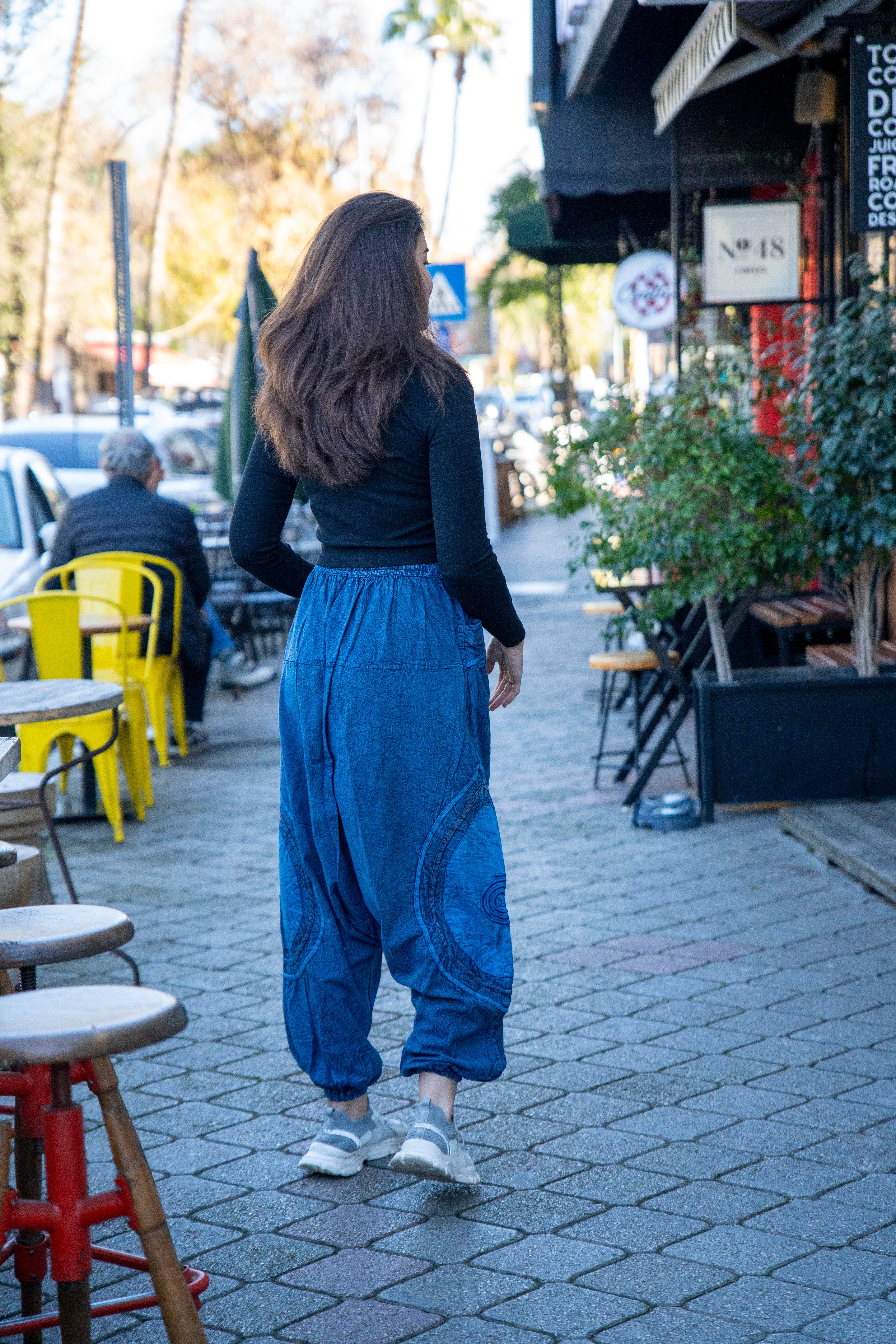 Unisex Mavi Renk Bohem Nepal Şalvar