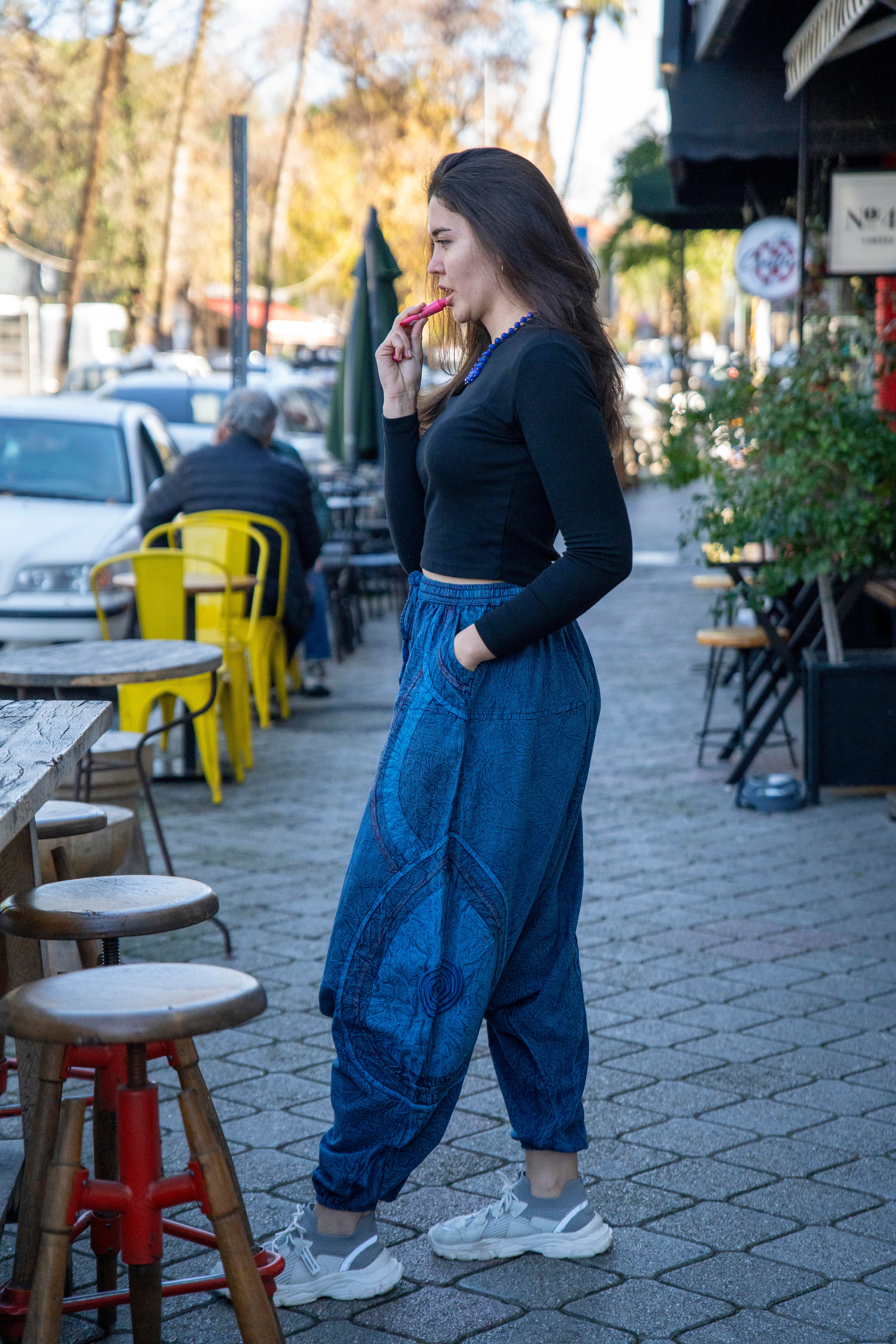 Unisex Mavi Renk Bohem Nepal Şalvar