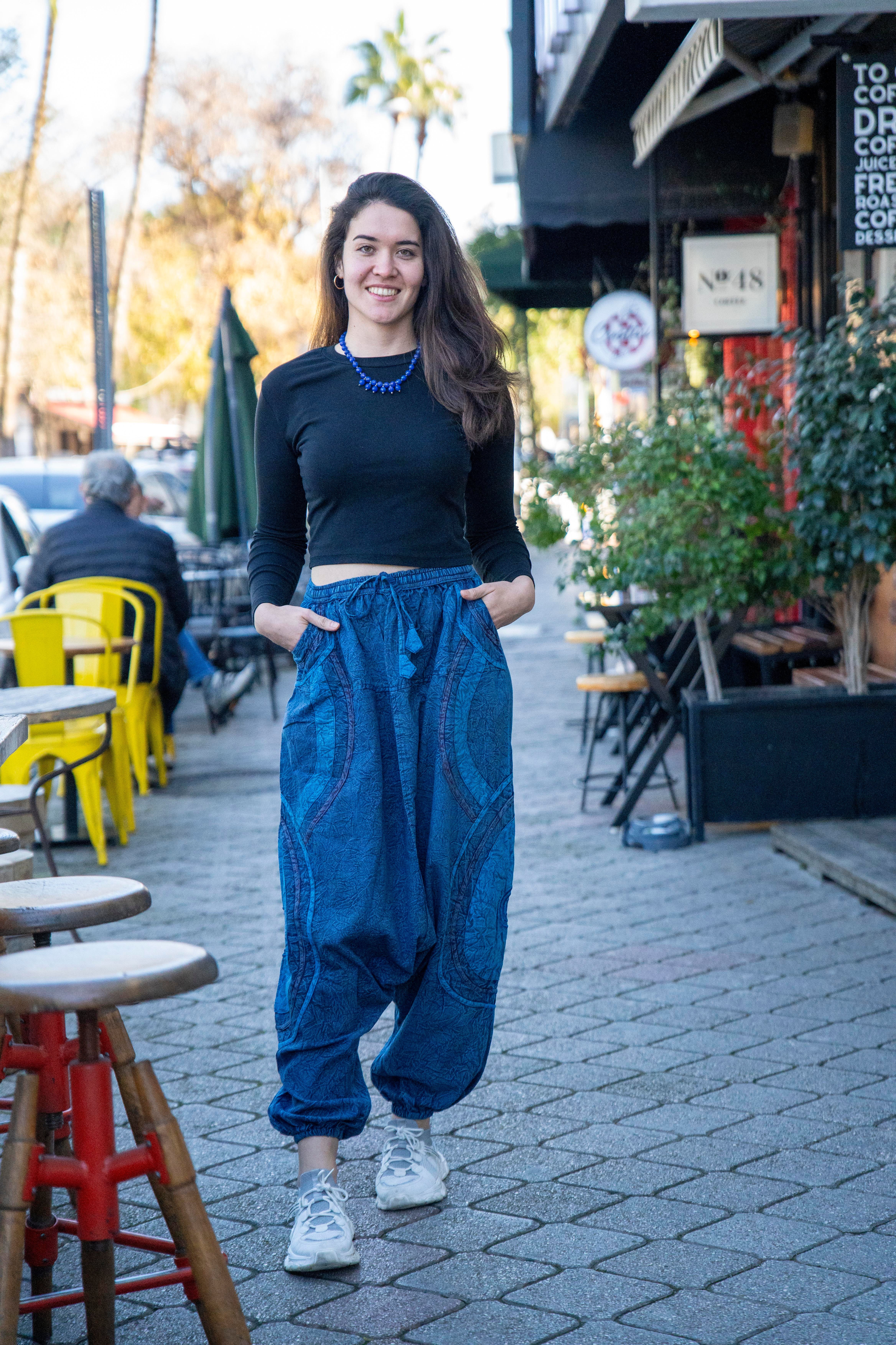 Unisex Mavi Renk Bohem Nepal Şalvar