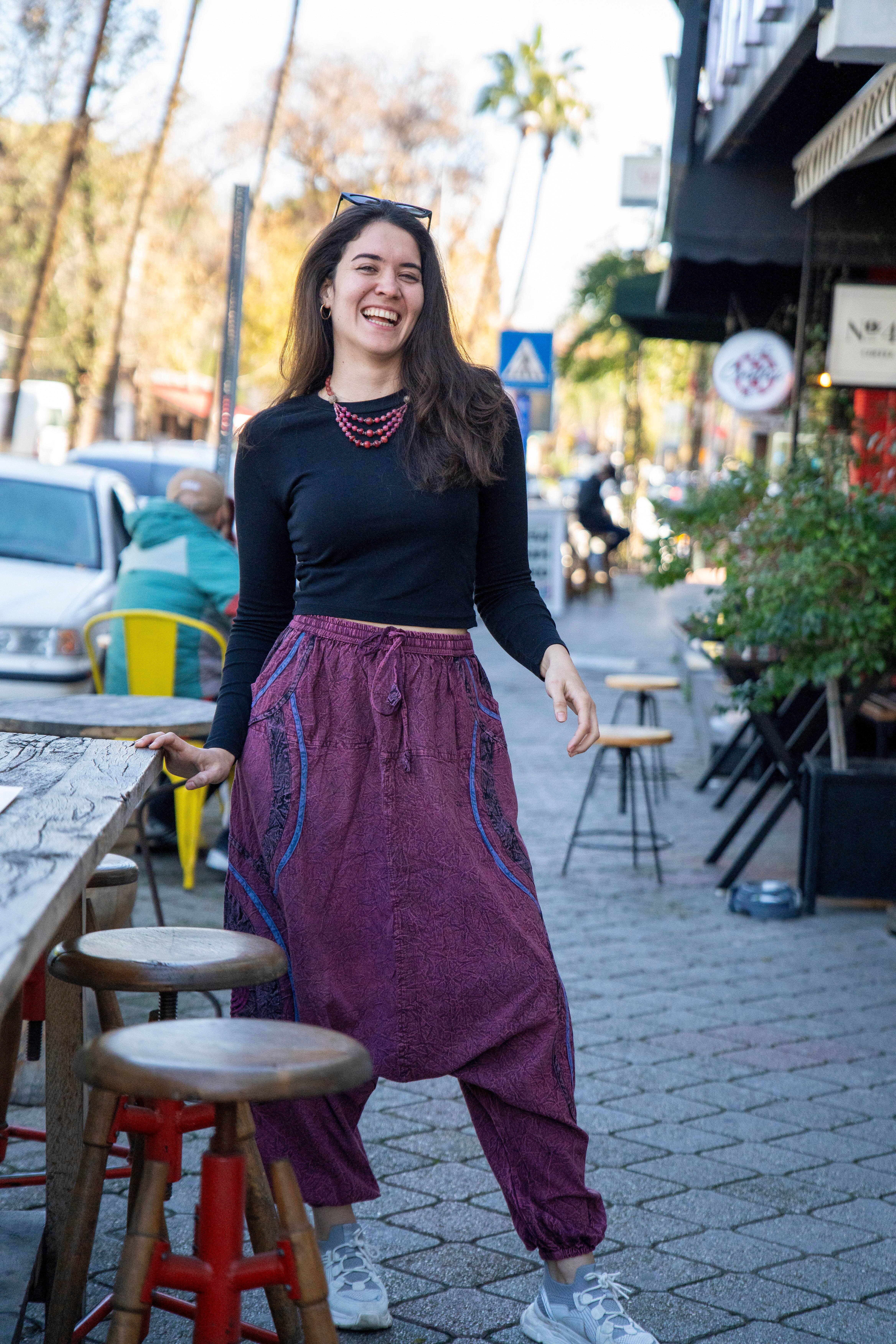 Unisex Mürdüm Renk Bohem Nepal Şalvar