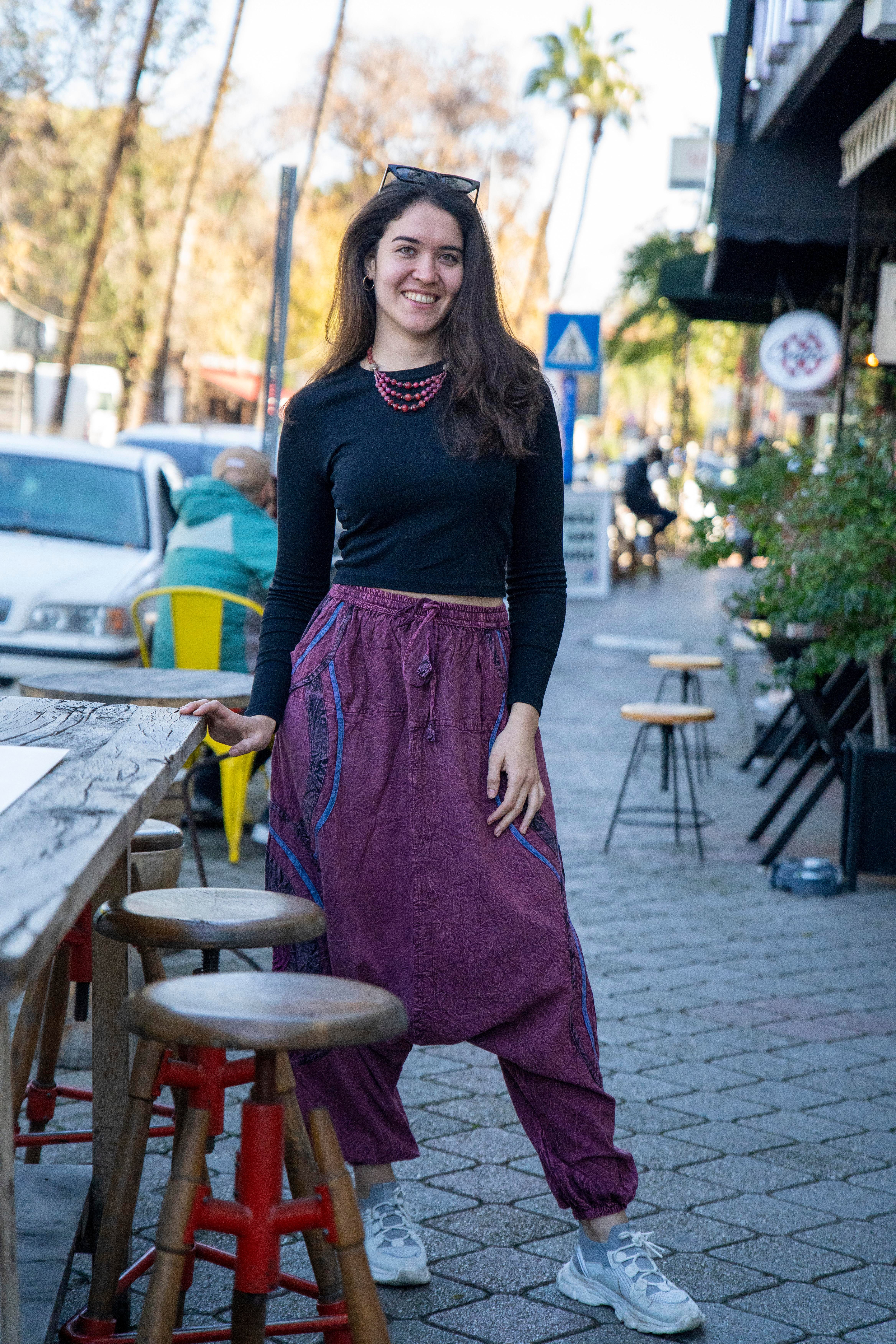 Unisex Mürdüm Renk Bohem Nepal Şalvar
