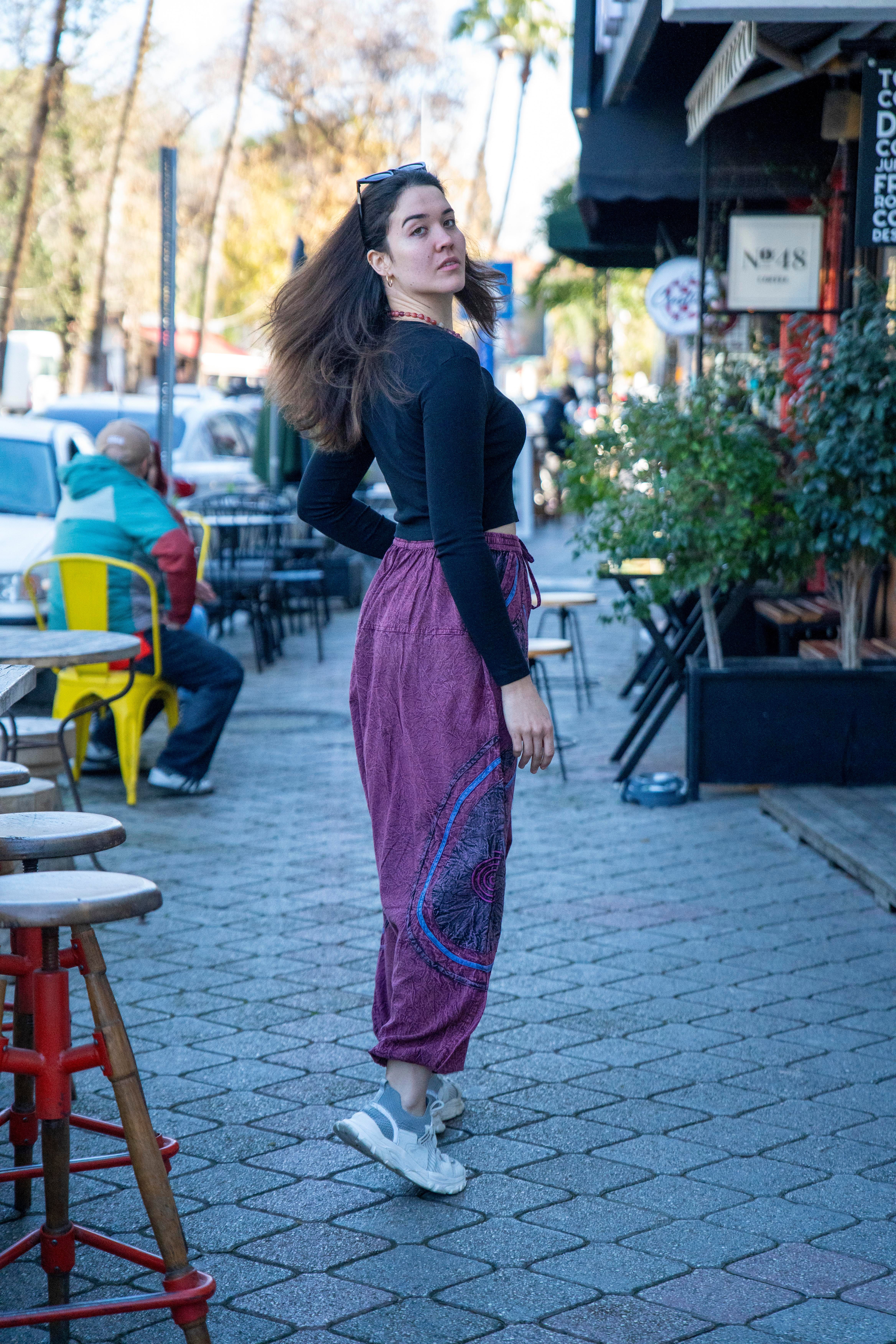 Unisex Mürdüm Renk Bohem Nepal Şalvar