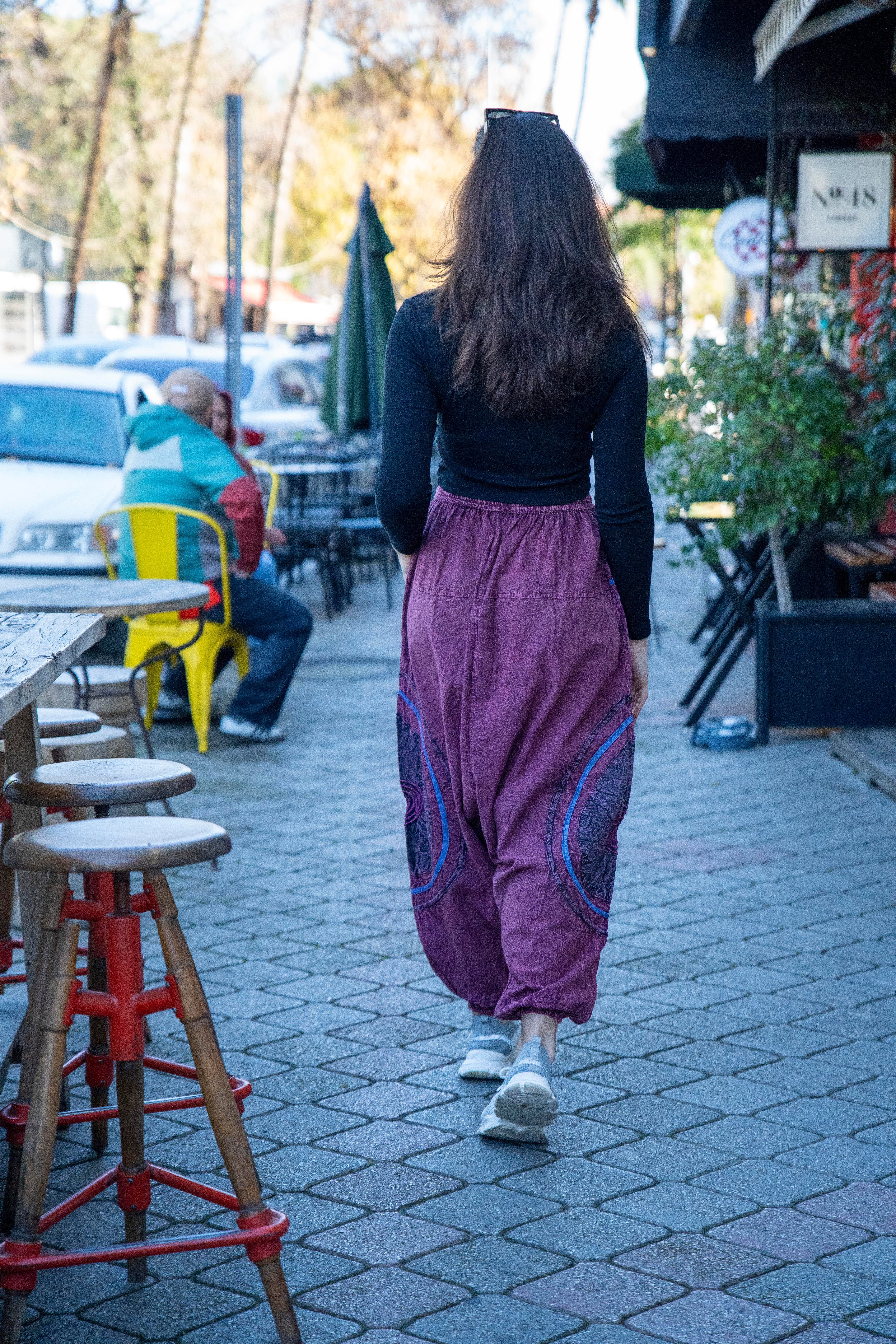 Unisex Mürdüm Renk Bohem Nepal Şalvar