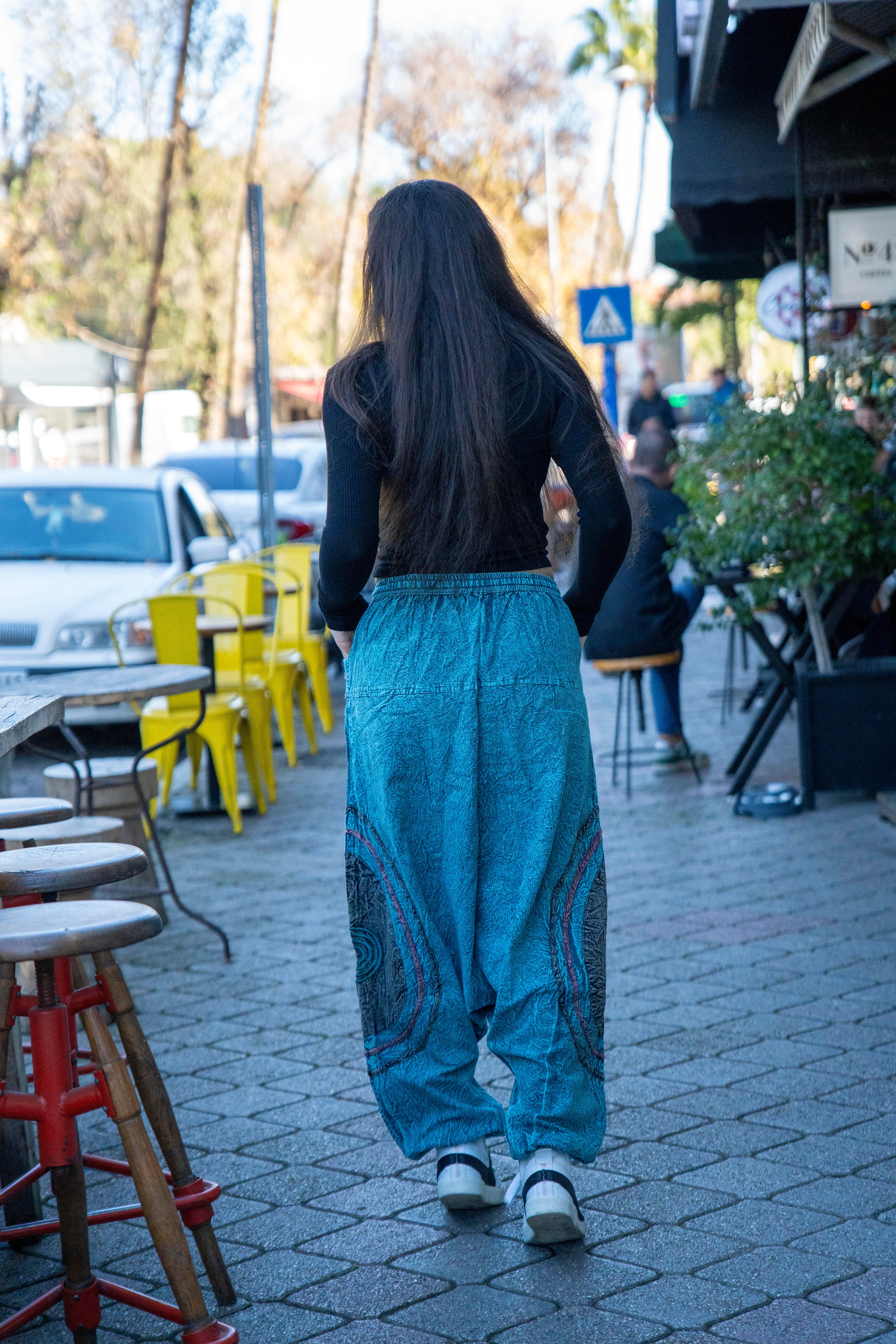 Unisex Turkuaz Renk Bohem Nepal Şalvar