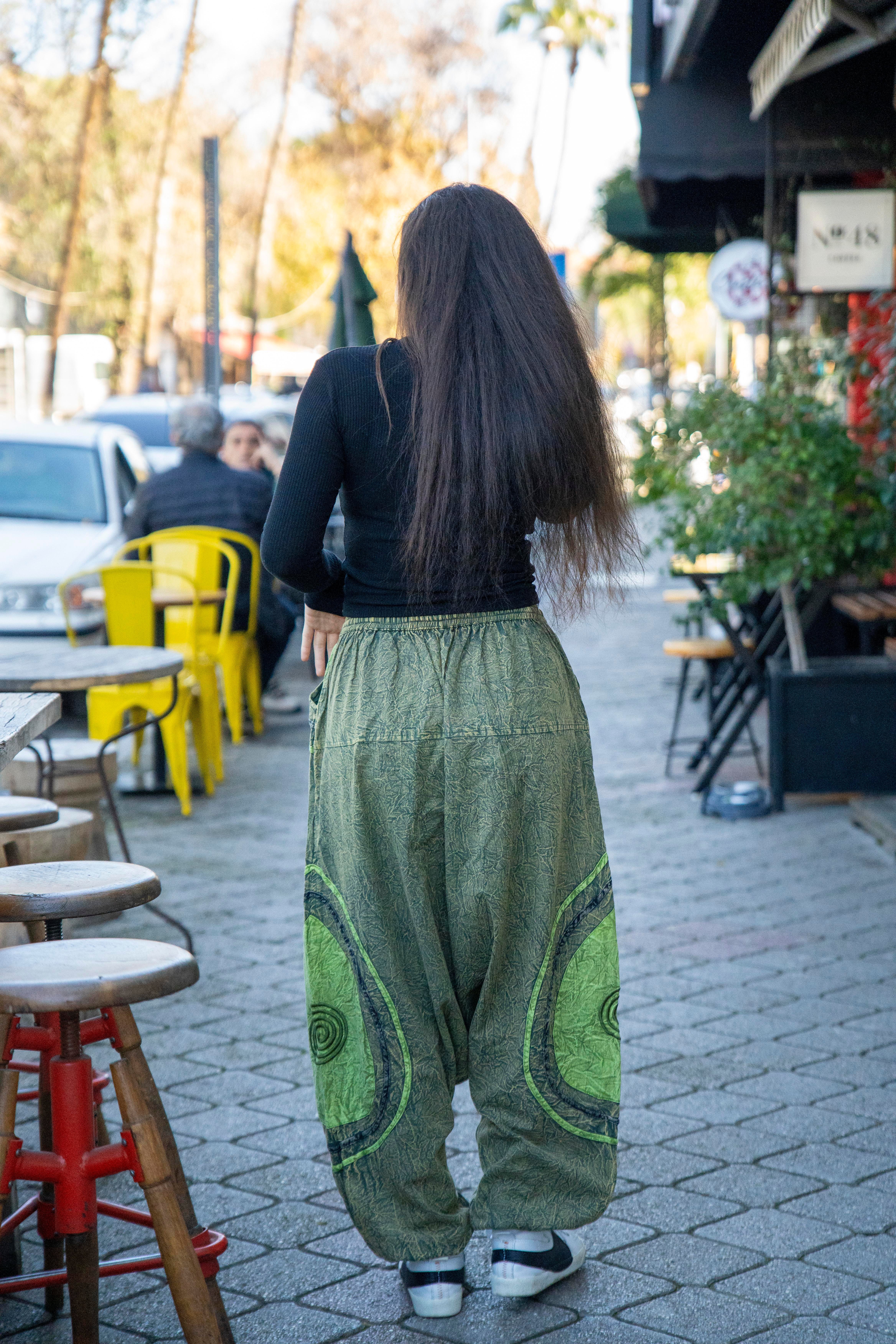 Unisex Yeşil Renk Bohem Nepal Şalvar