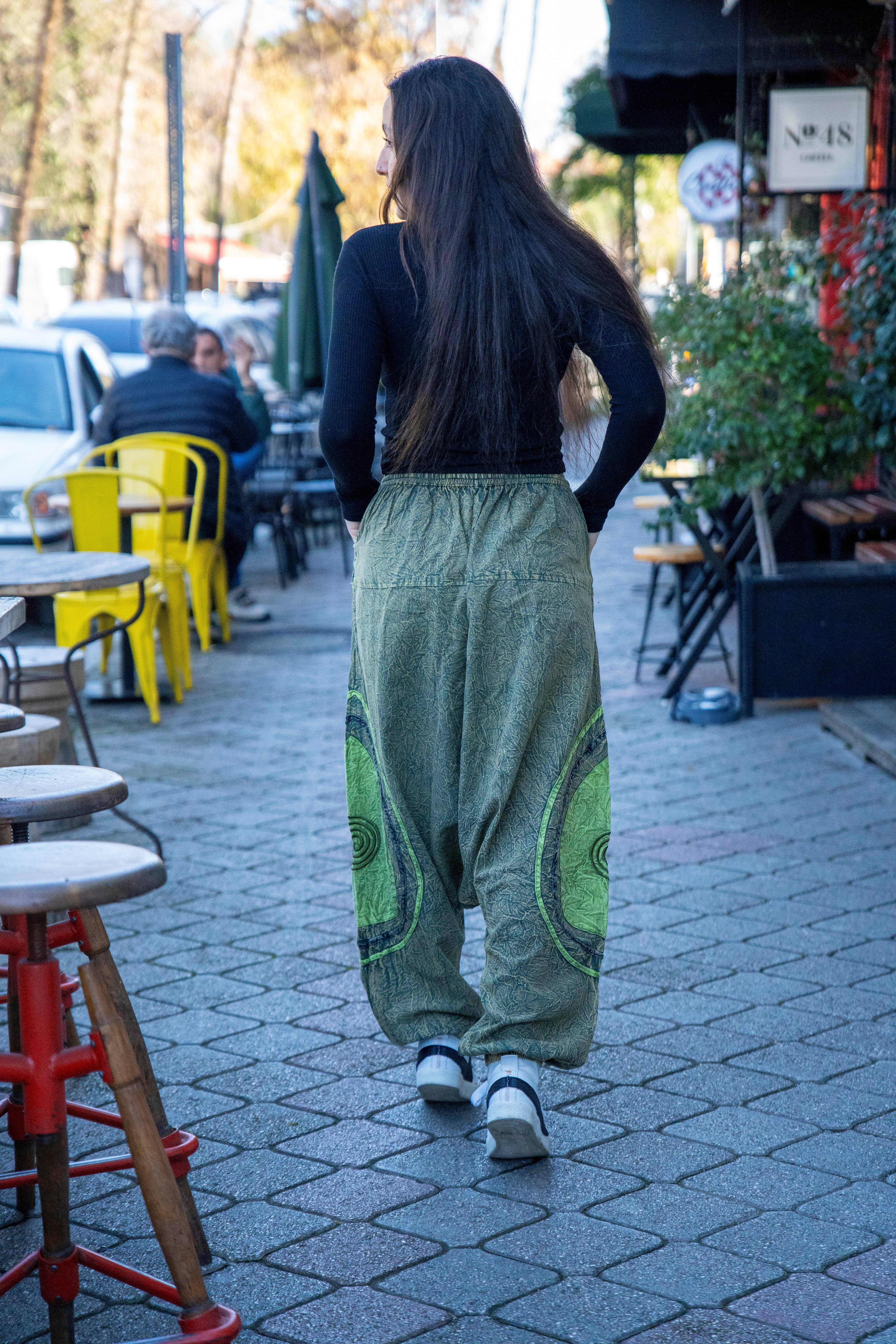 Unisex Yeşil Renk Bohem Nepal Şalvar