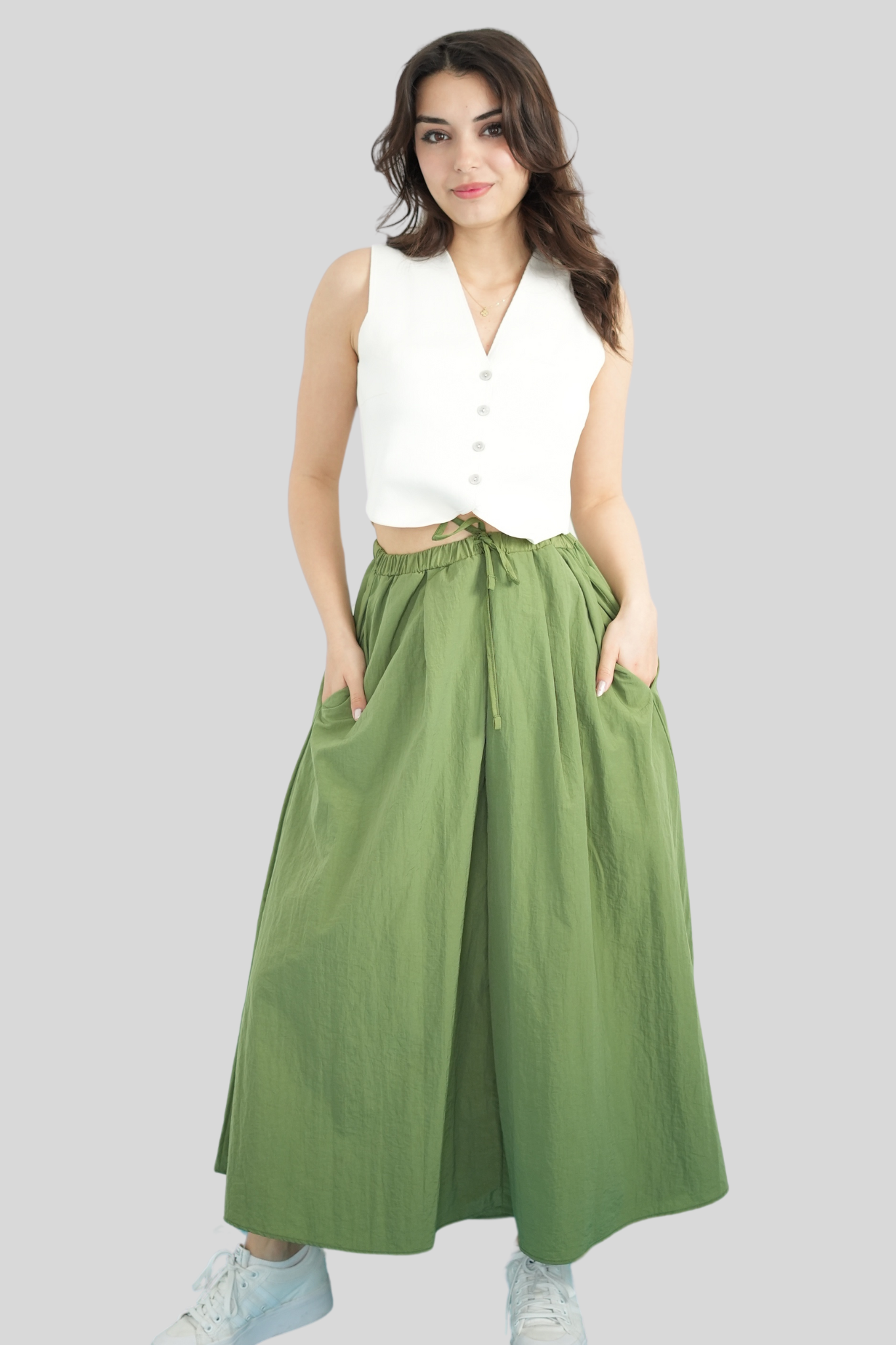 Yeşil Beli Lastikli Salaş Pantolon