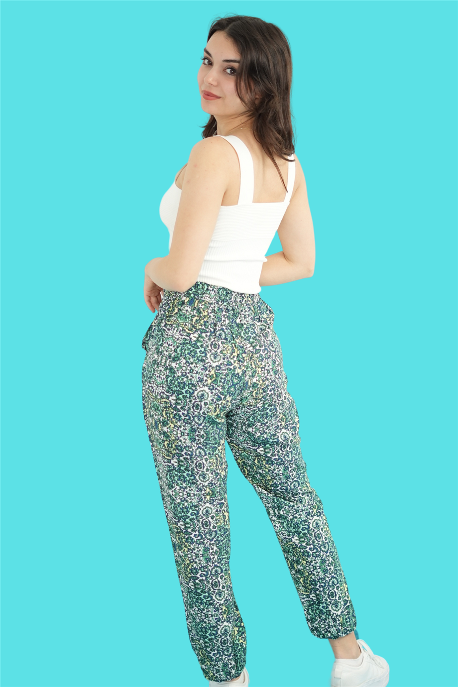 Yeşil Etnik Desenli Pantolon