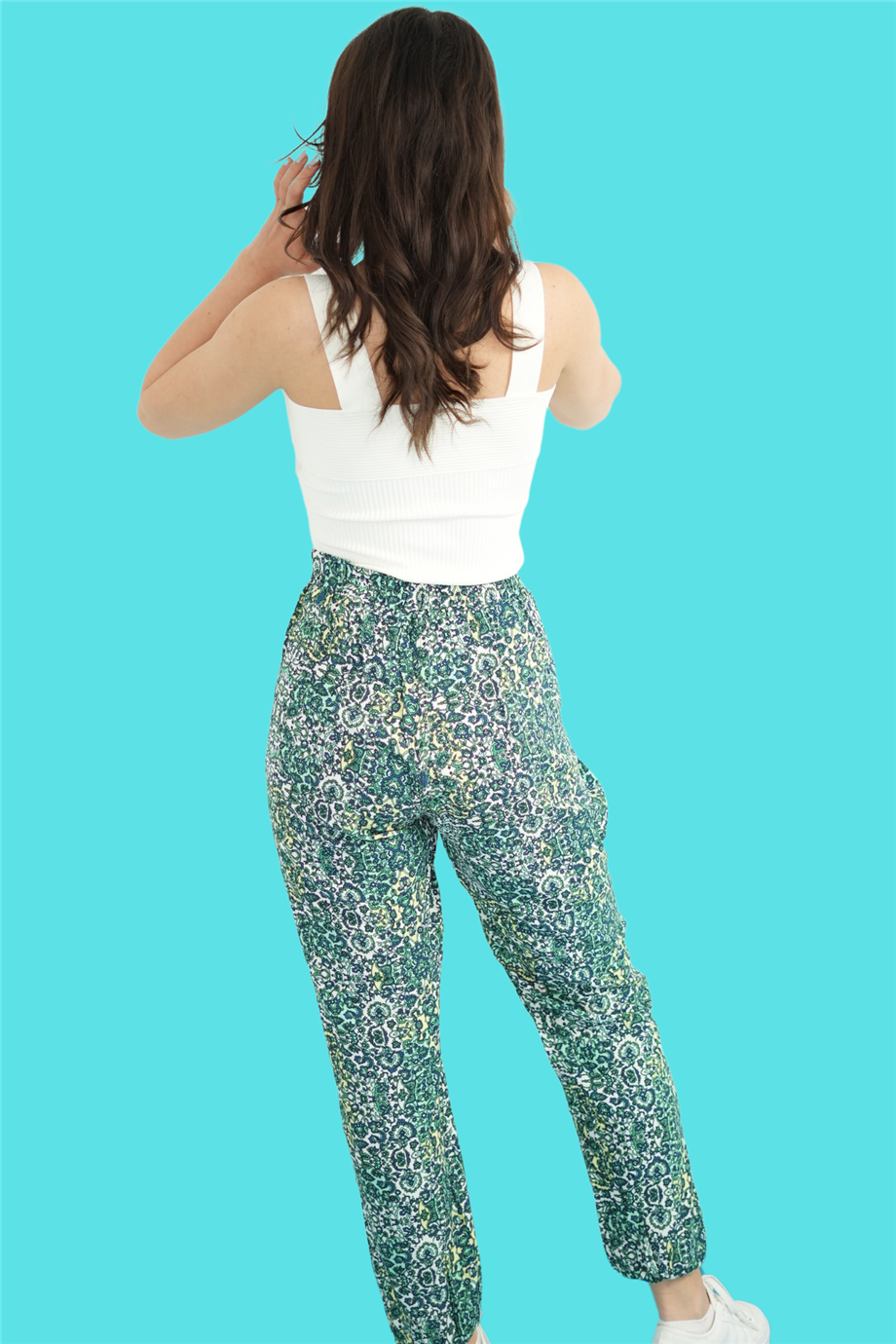 Yeşil Etnik Desenli Pantolon