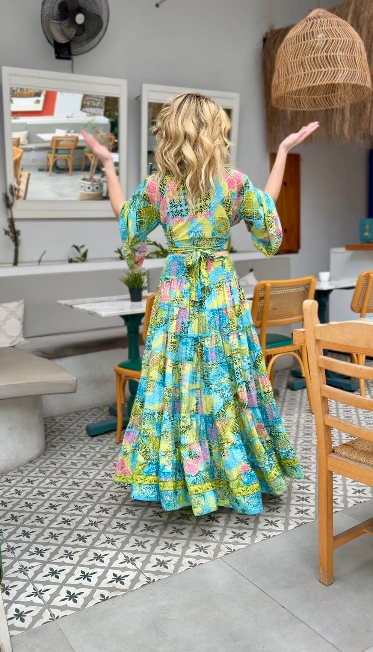 Yeşil İpek Etek Bluz Takım