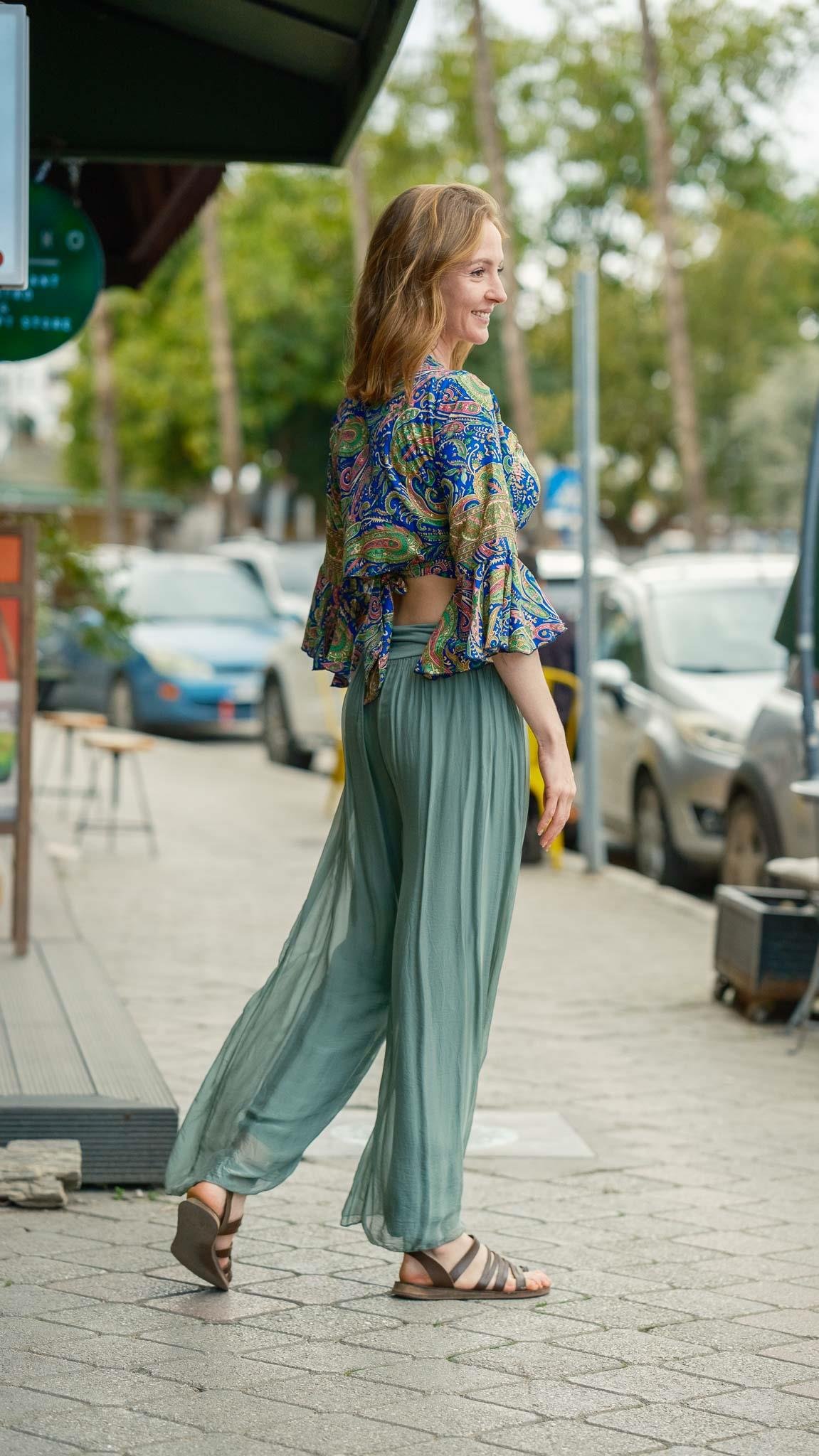 Yeşil İpek Pantolon