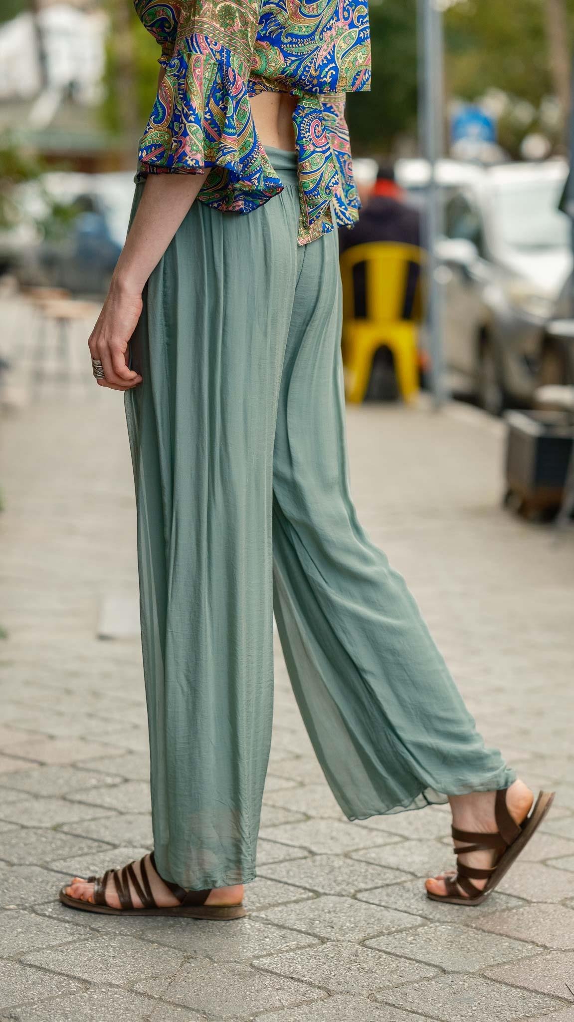 Yeşil İpek Pantolon