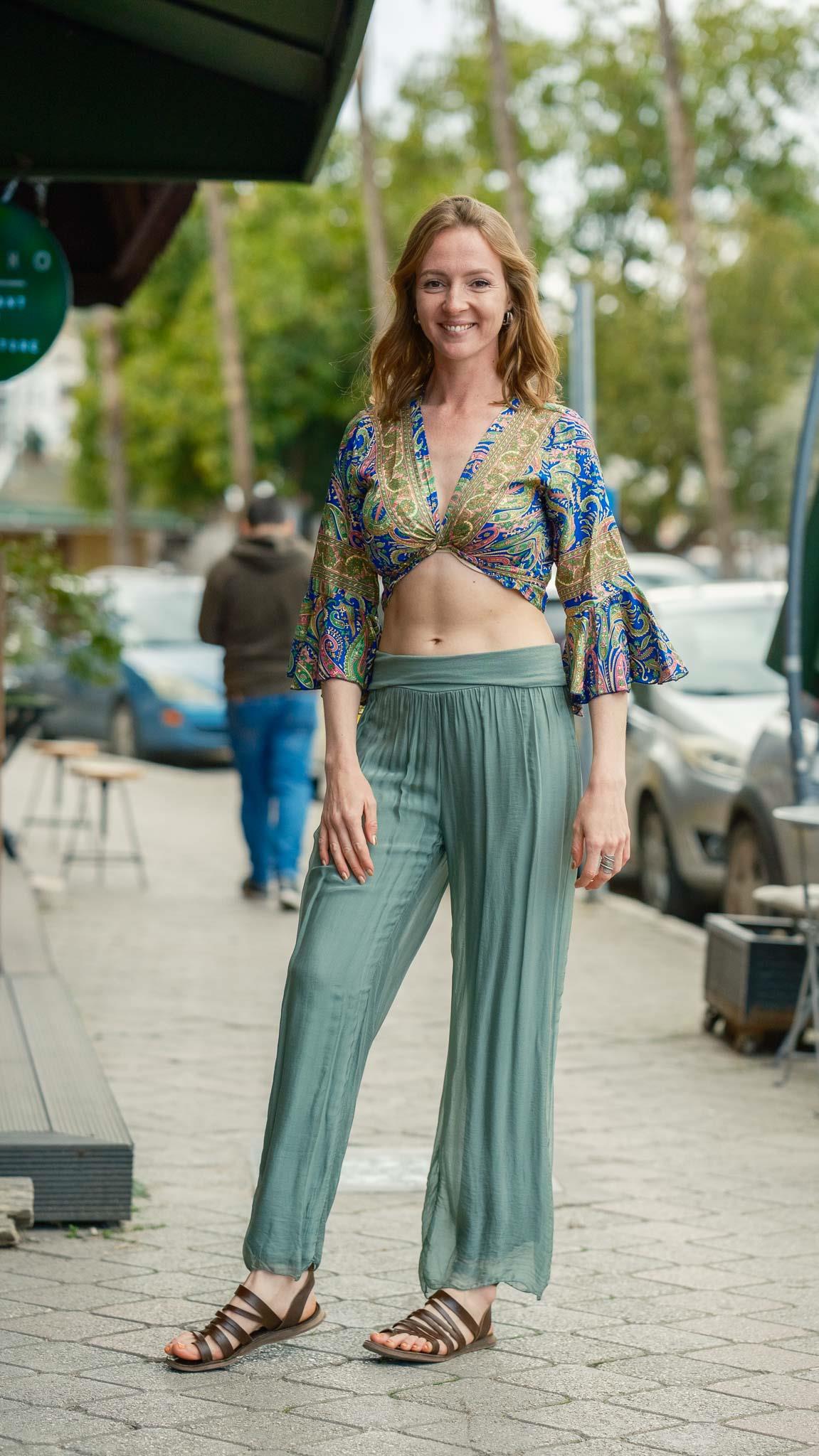 Yeşil İpek Pantolon