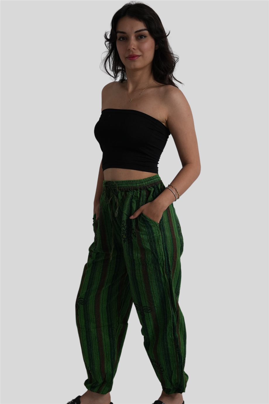 Yeşil Renk Unisex Nepal Bohem Pantolon