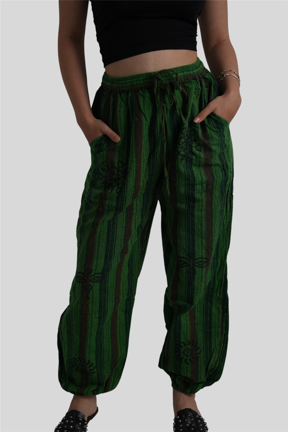 Yeşil Renk Unisex Nepal Bohem Pantolon