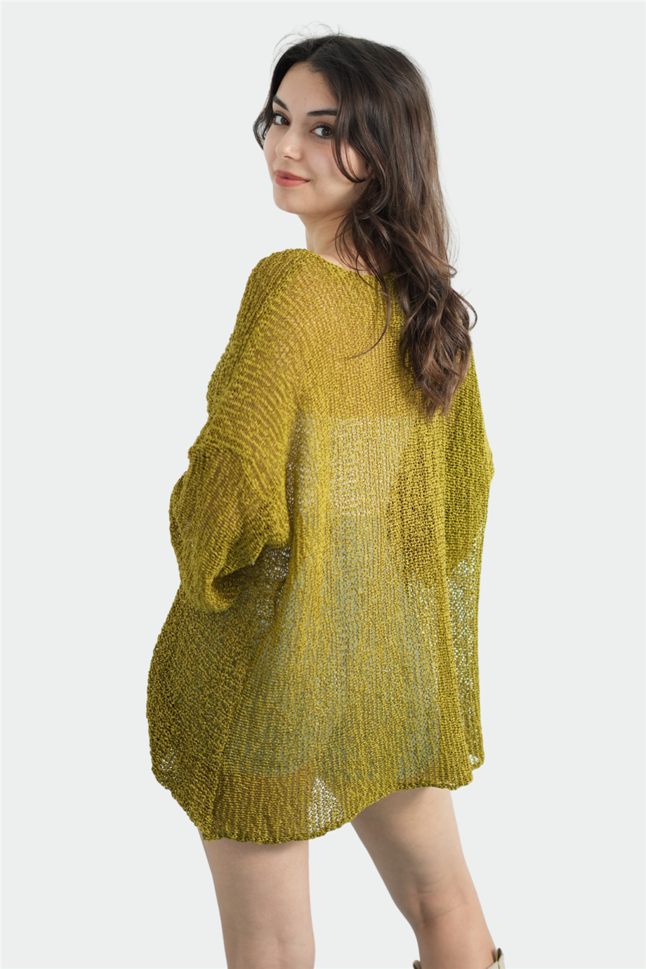 Yeşil Yakası Kesik Detay Merserize Bluz