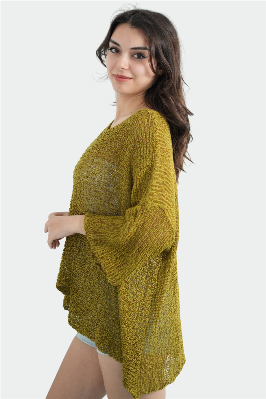 Yeşil Yakası Kesik Detay Merserize Bluz