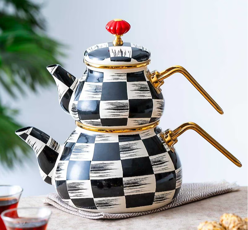 Acar Qualita King Damalı Emaye Tombul Çaydanlık - Güzel Home - Granit Çaydanlık