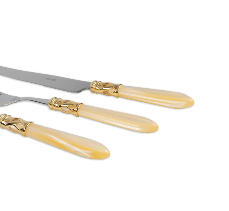 Bugatti Aladdin Ivory Gold 75 Parça Çatal Kaşık Bıçak Takımı - Güzel Home - 12 Kişilik Çatal, Kaşık, Bıçak Takımı