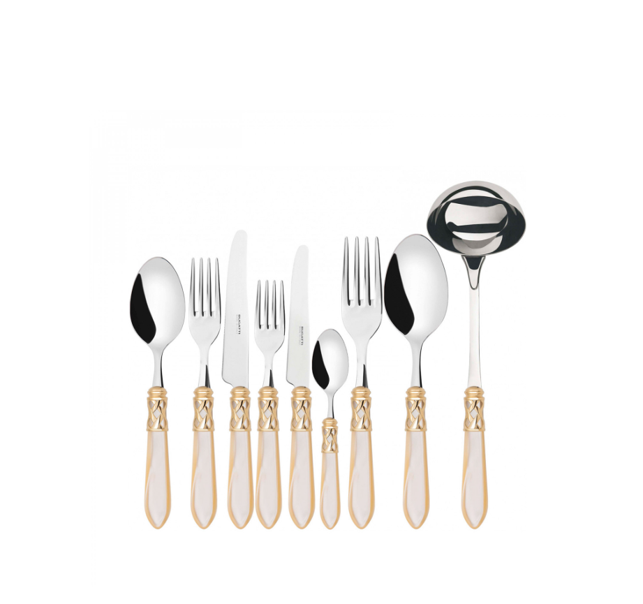 Bugatti Aladdin Ivory Gold 75 Parça Çatal Kaşık Bıçak Takımı - Güzel Home - 12 Kişilik Çatal, Kaşık, Bıçak Takımı