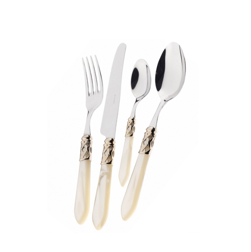 Bugatti Aladdin Ivory Gold 75 Parça Çatal Kaşık Bıçak Takımı - Güzel Home - 12 Kişilik Çatal, Kaşık, Bıçak Takımı