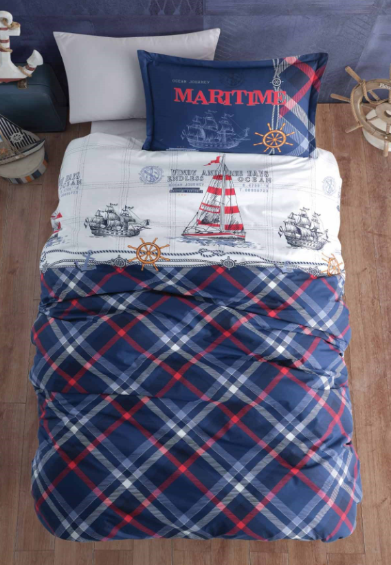 Clasy Maritime Ranforce Tek Kişilik Lacivert Nevresim Takımı - Güzel Home - Tek Kişilik Ranforce Nevresim Takımı