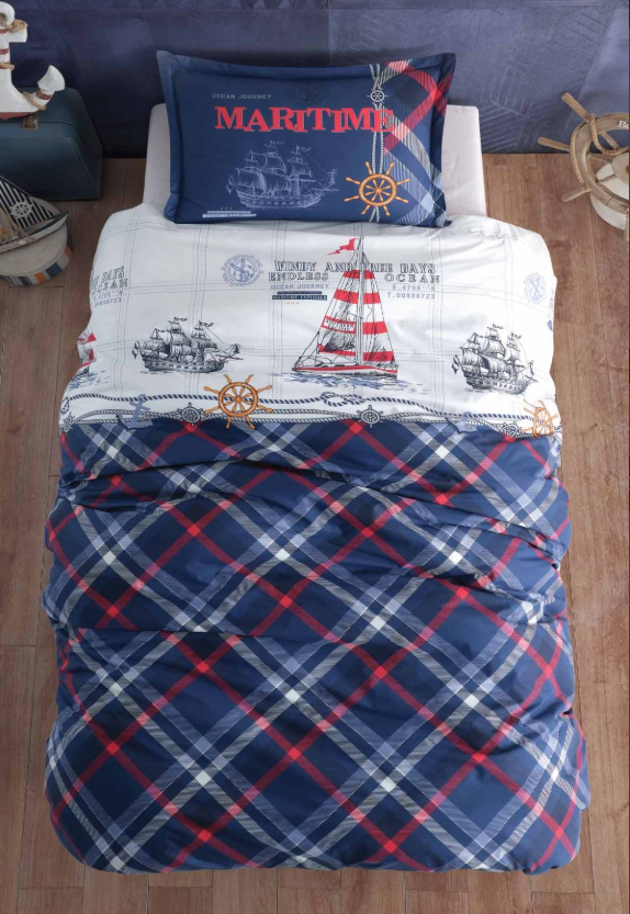 Clasy Maritime Ranforce Tek Kişilik Lacivert Nevresim Takımı - Güzel Home - Tek Kişilik Ranforce Nevresim Takımı