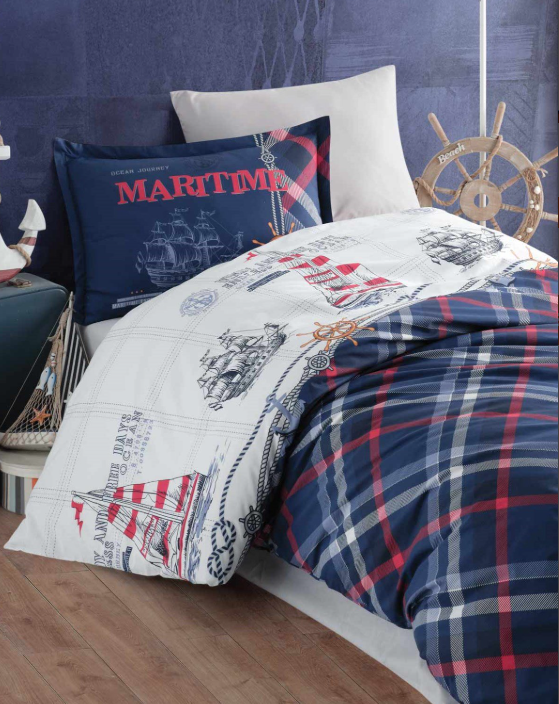 Clasy Maritime Ranforce Tek Kişilik Lacivert Nevresim Takımı - Güzel Home - Tek Kişilik Ranforce Nevresim Takımı