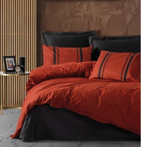 Cotton Box Plain Tek Kişilik Bitter Kiremit Rengi-Siyah Nevresim Takımı - Güzel Home - Tek Kişilik Ranforce Nevresim Takımı