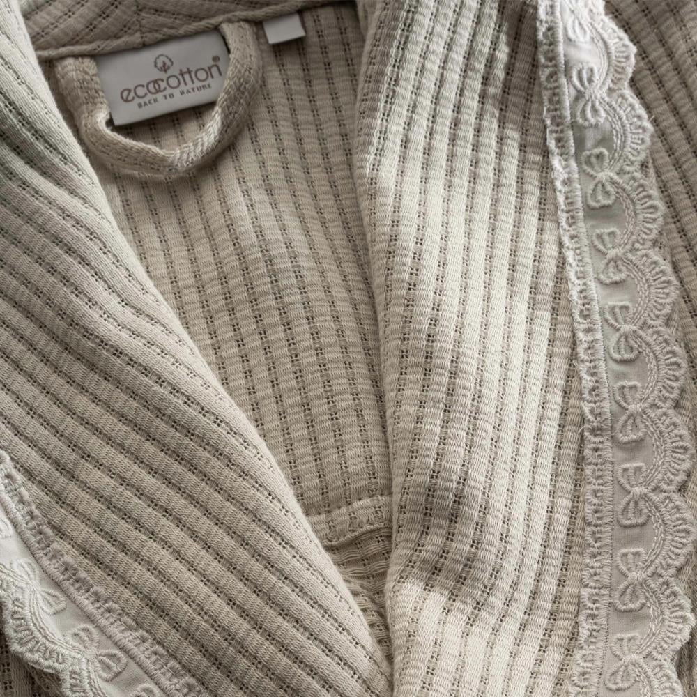 Ecocotton Alessa Bej Renkli L Beden Kadın Pike Bornoz - Güzel Home - Banyo Tekstili