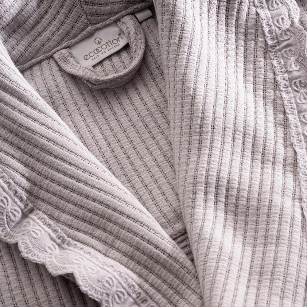 Ecocotton Alessa Gri Renk L Beden Kadın Pike Bornoz - Güzel Home - Bornoz ve Bornoz Takımı