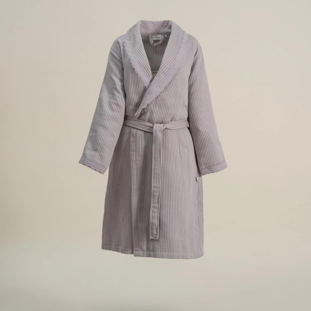 Ecocotton Alessa Gri Renk L Beden Kadın Pike Bornoz - Güzel Home - Bornoz ve Bornoz Takımı