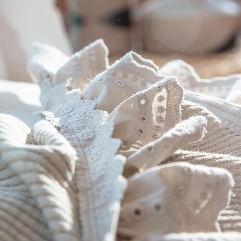 Ecocotton Alessa Jakarlı Çift Kişilik Bej Renkli Pamuklu Pike Takımı - Güzel Home - Çift Kişilik Pike Takımı