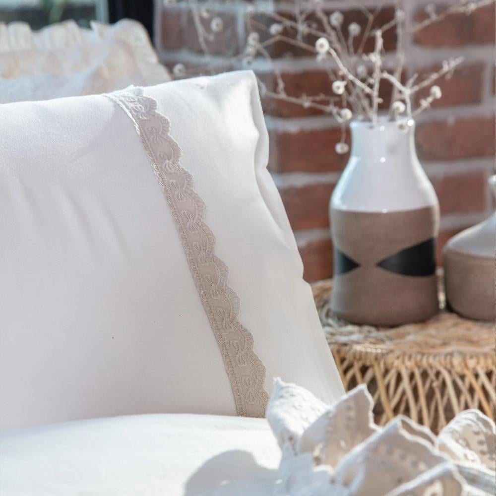 Ecocotton Alessa Jakarlı Çift Kişilik Bej Renkli Pamuklu Pike Takımı - Güzel Home - Çift Kişilik Pike Takımı