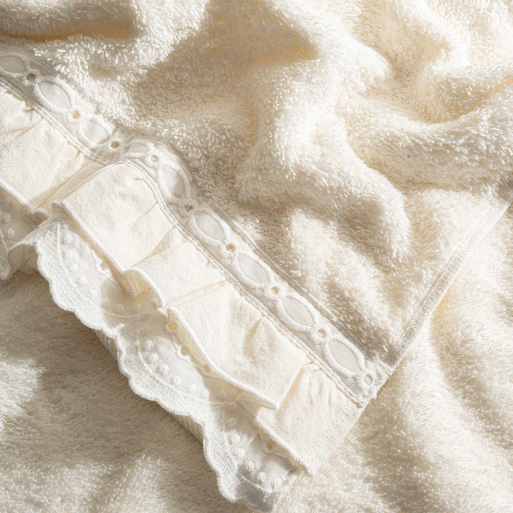 Ecocotton Alessa Krem Renk 80x150 Cm Dantelli Banyo Havlusu - Güzel Home - Banyo Havlusu