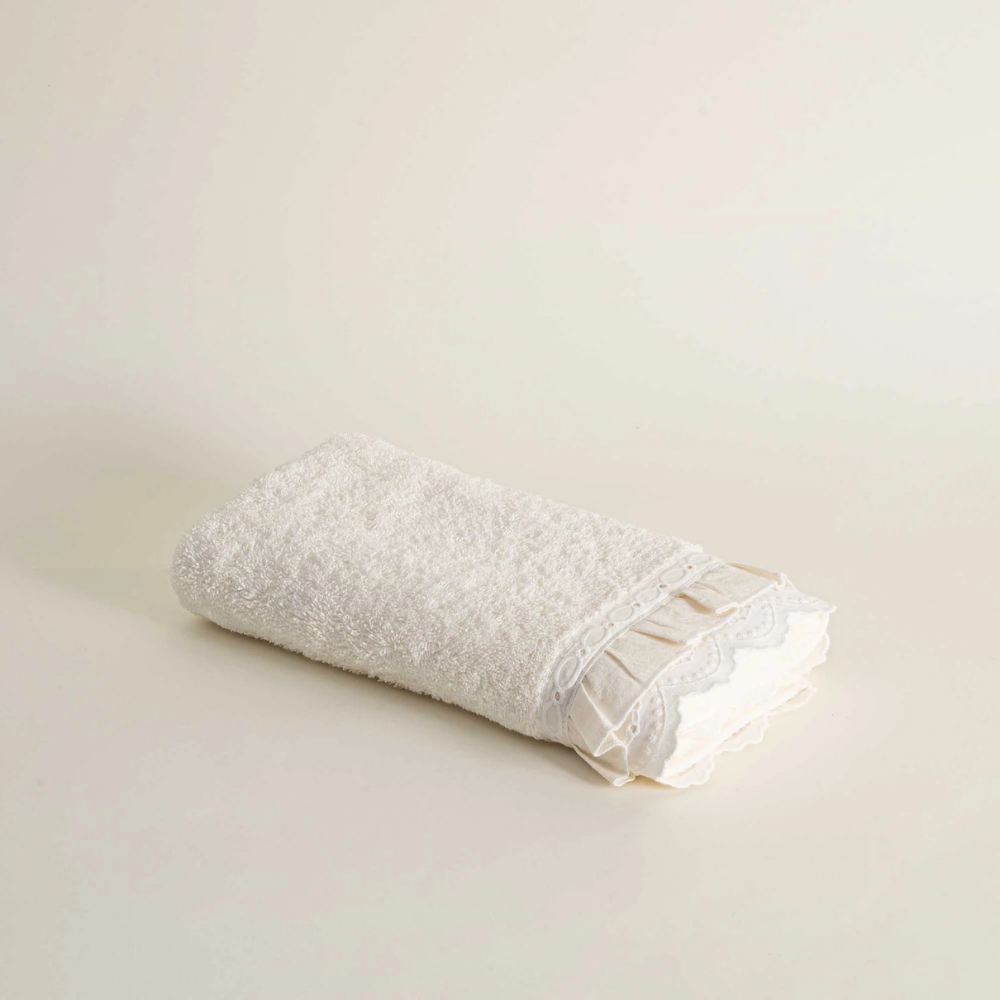 Ecocotton Alessa Krem Renk 80x150 Cm Dantelli Banyo Havlusu - Güzel Home - Banyo Havlusu