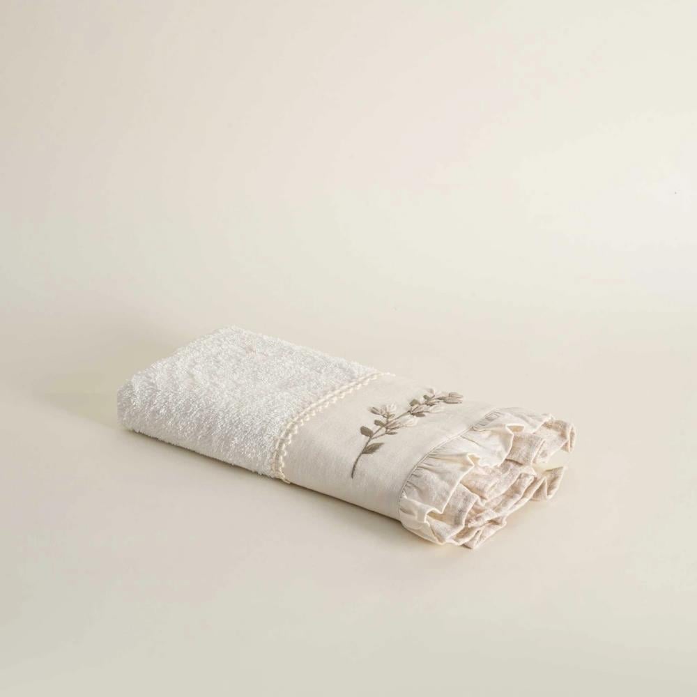 Ecocotton Leyna 80x150 Cm Krem Renk Nakışlı Banyo Havlusu - Güzel Home - Banyo Tekstili