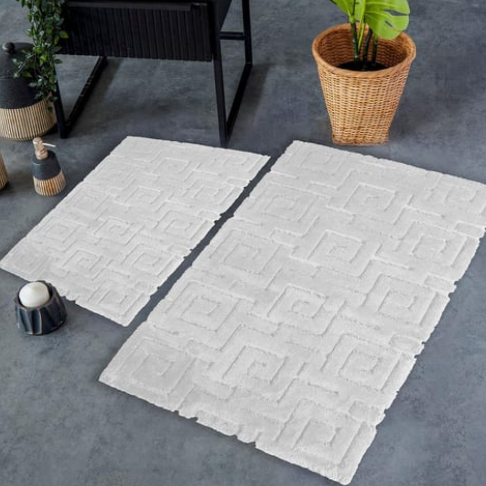HC&W Meander 2'li Ekru Renkli Banyo Paspası Takımı - Güzel Home - Paspas