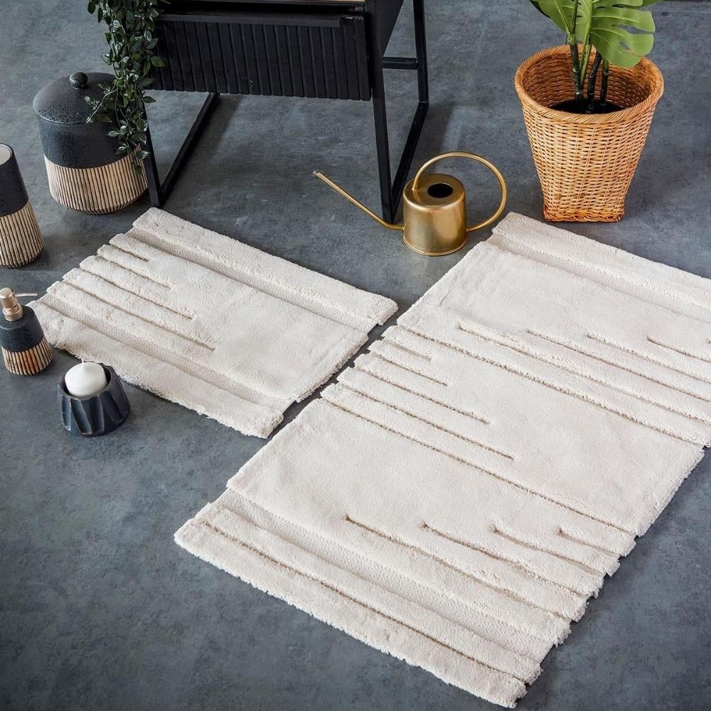 HC&W Vegas 2'li Bej Renkli Banyo Paspası Takımı - Güzel Home - Banyo Tekstili