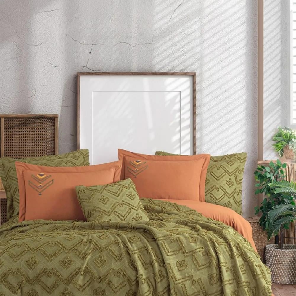 İyi Geceler İstanbul Aztech Çift Kişilik Haki Renkli Yatak Örtüsü Takımı - Güzel Home - Çift Kişilik Yatak Örtüsü