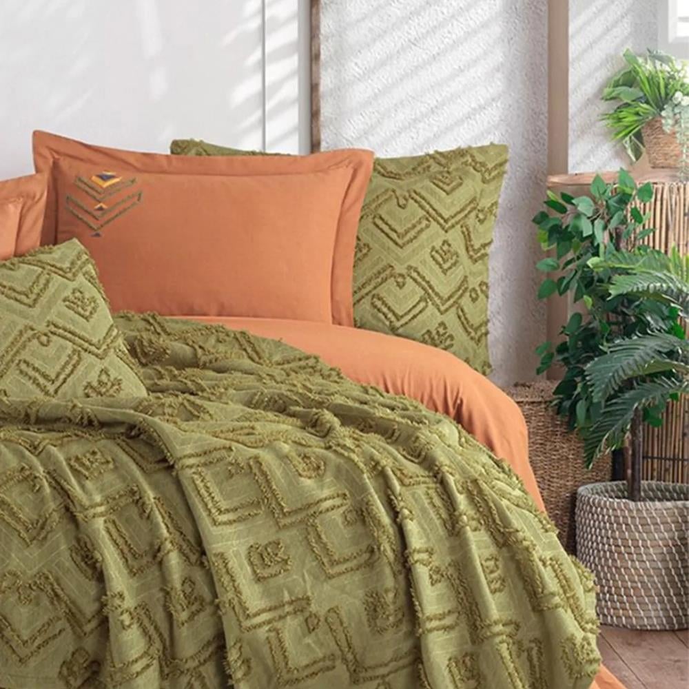 İyi Geceler İstanbul Aztech Çift Kişilik Haki Renkli Yatak Örtüsü Takımı - Güzel Home - Çift Kişilik Yatak Örtüsü