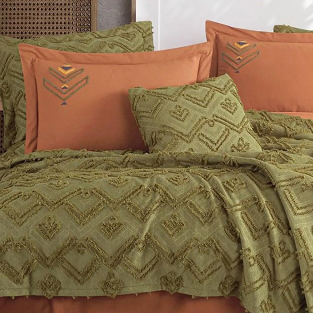 İyi Geceler İstanbul Aztech Çift Kişilik Haki Renkli Yatak Örtüsü Takımı - Güzel Home - Çift Kişilik Yatak Örtüsü