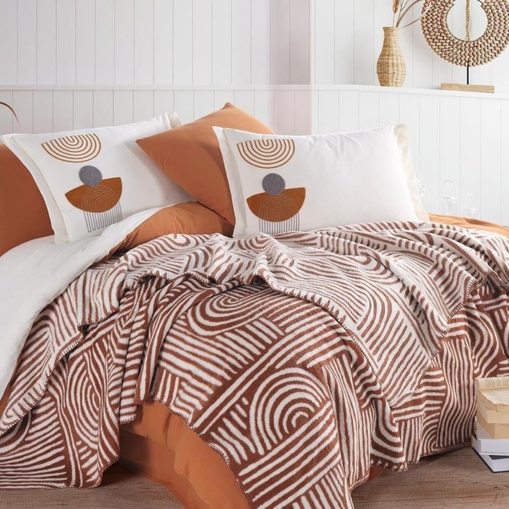 İyi Geceler İstanbul Babil Çift Kişilik Kiremit Renkli Battaniyeli Nevresim Takımı - Güzel Home - Çift Kişilik Nevresim Takımı