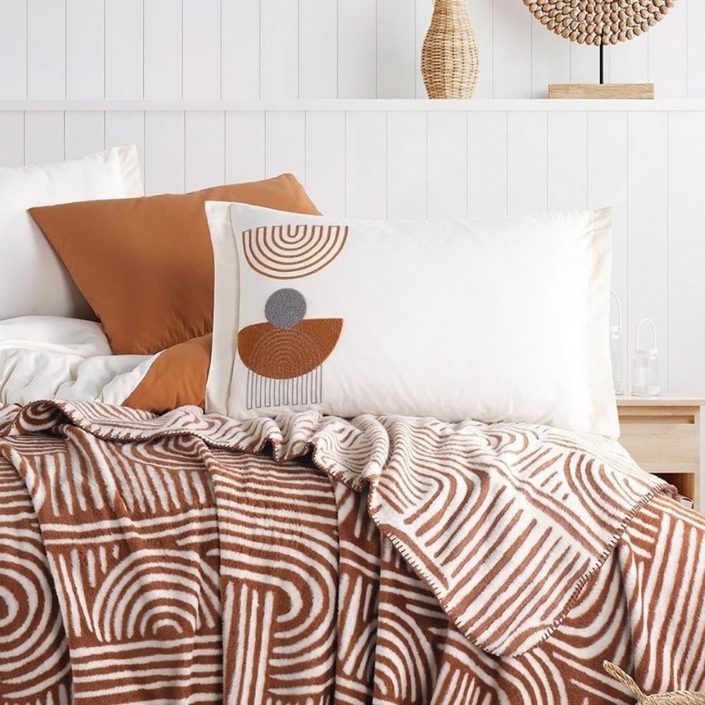 İyi Geceler İstanbul Babil Çift Kişilik Kiremit Renkli Battaniyeli Nevresim Takımı - Güzel Home - Çift Kişilik Nevresim Takımı