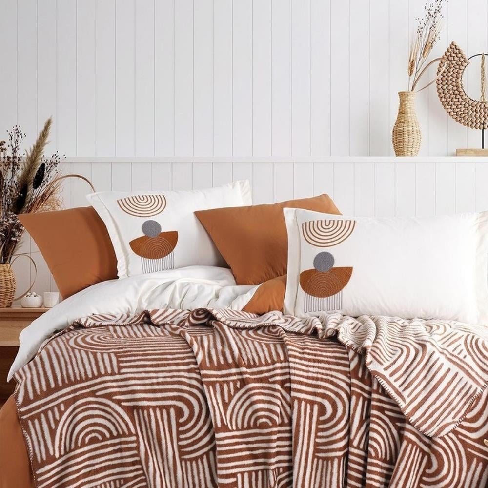 İyi Geceler İstanbul Babil Çift Kişilik Kiremit Renkli Battaniyeli Nevresim Takımı - Güzel Home - Çift Kişilik Nevresim Takımı