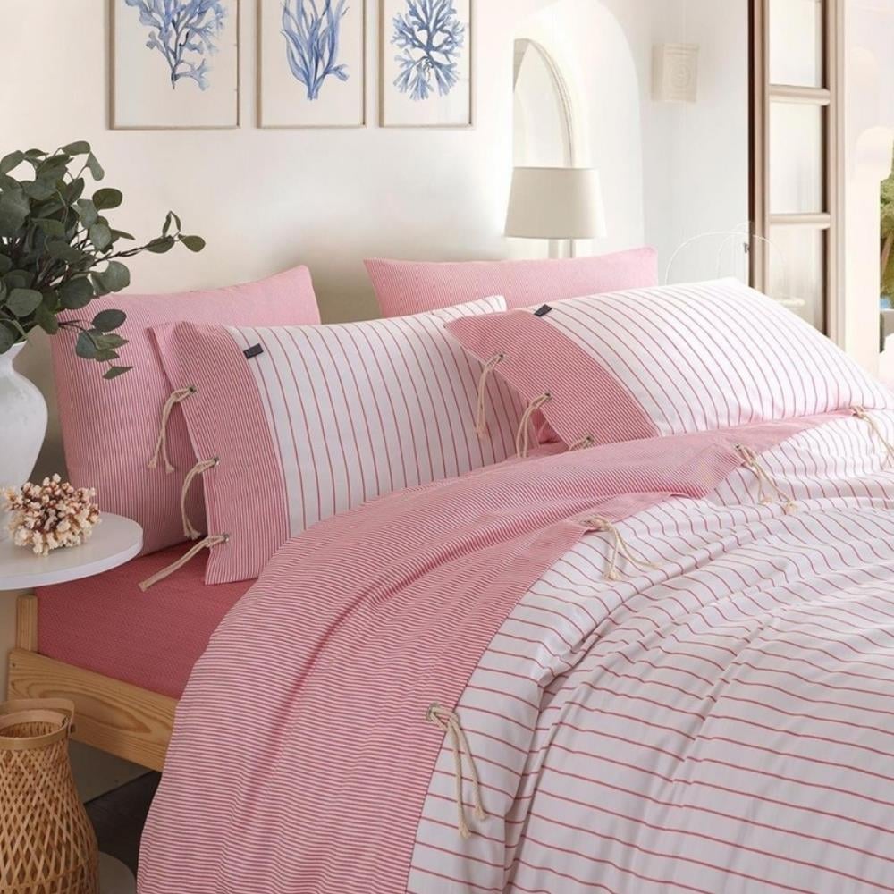 İyi Geceler İstanbul Cruse İpliği Boyalı Çift Kişilik Kırmızı Renkli Nevresim Takımı - Güzel Home - Çift Kişilik Nevresim Takımı