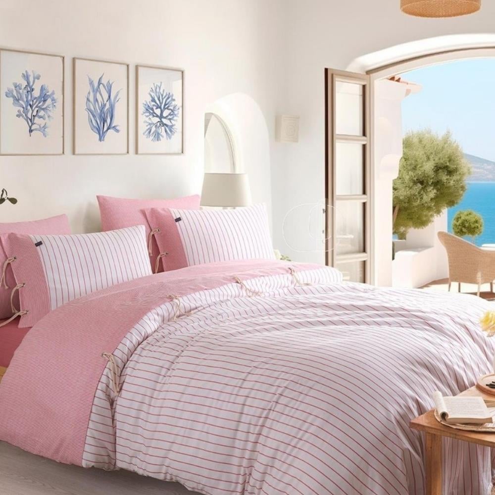 İyi Geceler İstanbul Cruse İpliği Boyalı Çift Kişilik Kırmızı Renkli Nevresim Takımı - Güzel Home - Çift Kişilik Nevresim Takımı